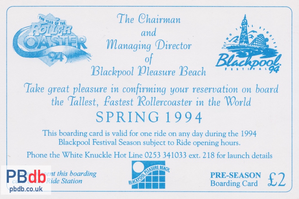 Arkive – Pepsi Max Big One Boarding Card (1994)